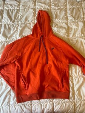 Fabletics Men's Bright Orange Crewneck Hoodie with Navy Drawcord